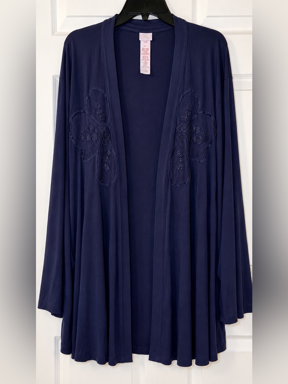 Savage X Fenty Navy Open Front Kimono Cardigan 2X/3X Floral Mesh Appliqué